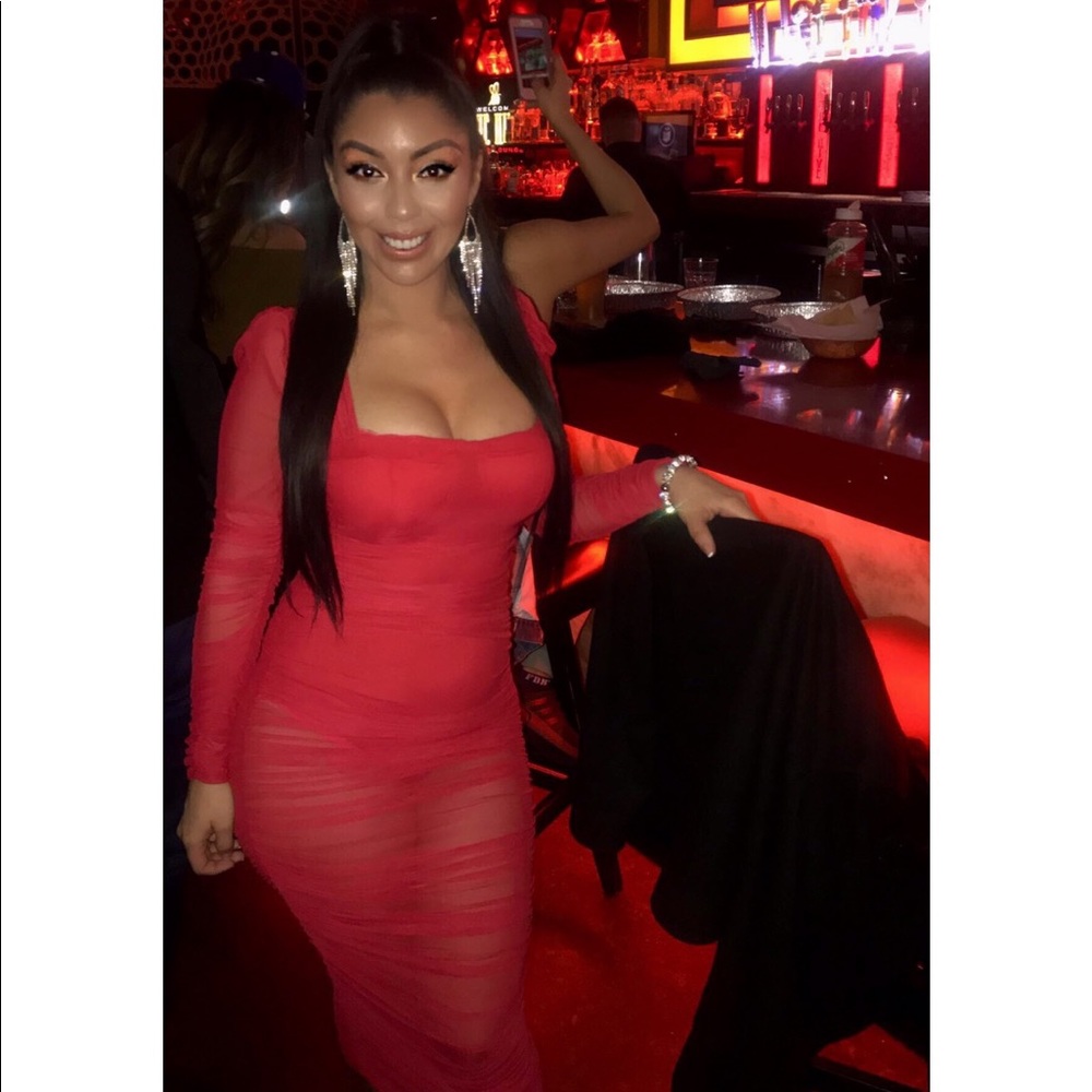 Long sleeve see through red dress